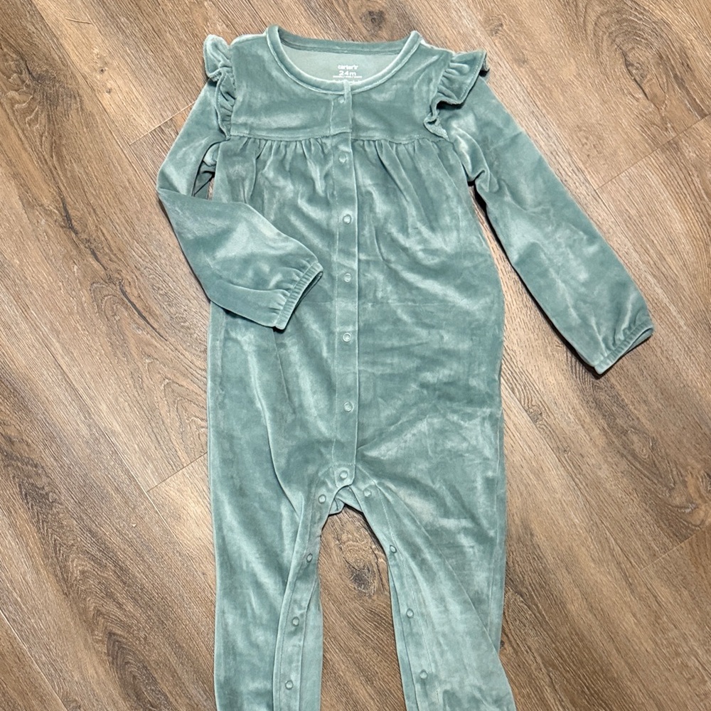 Green Velvet Baby Romper